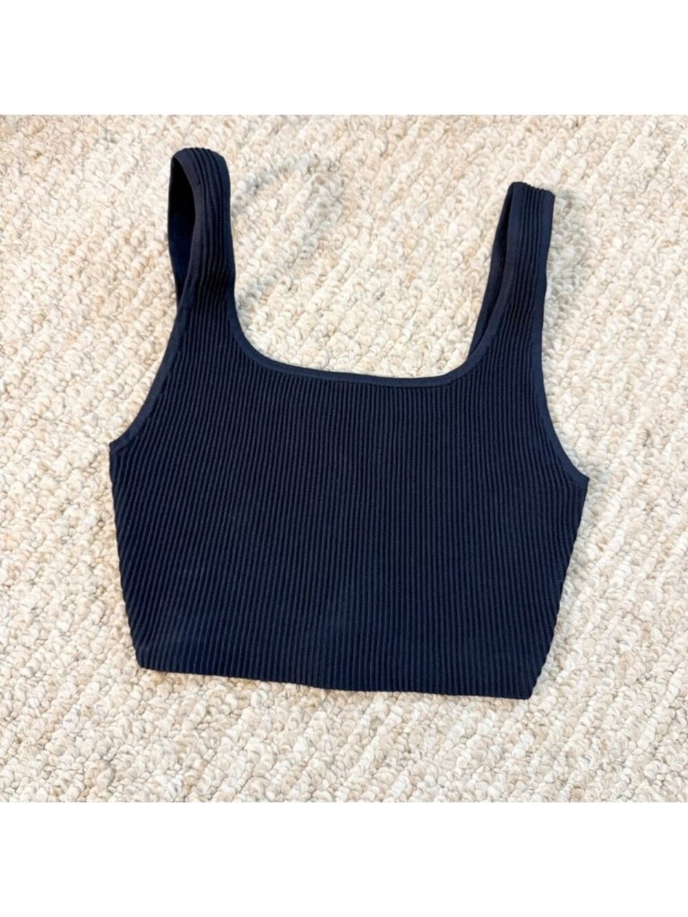 Babaton Aritzia Sculpt Knit Squareneck Cropped Tank Navy Blue S